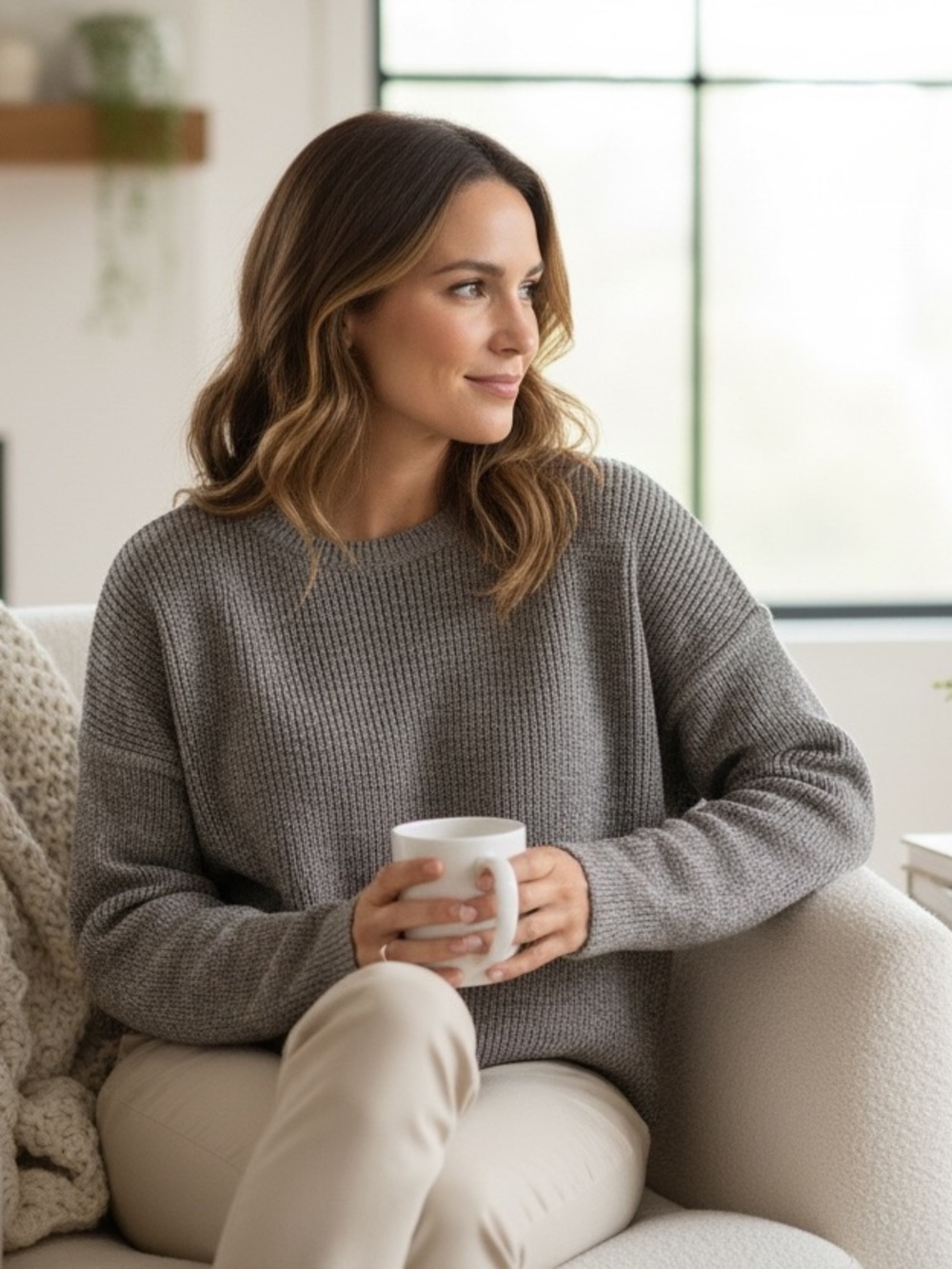 J Brand Black Gray Marled Boxy Oversized Crop Sweater